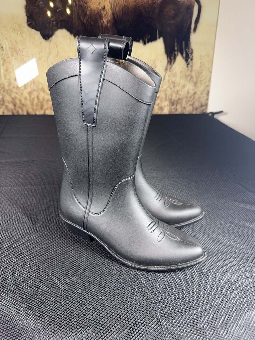 CR Western Style Rubber Rain Boots Black Size 8